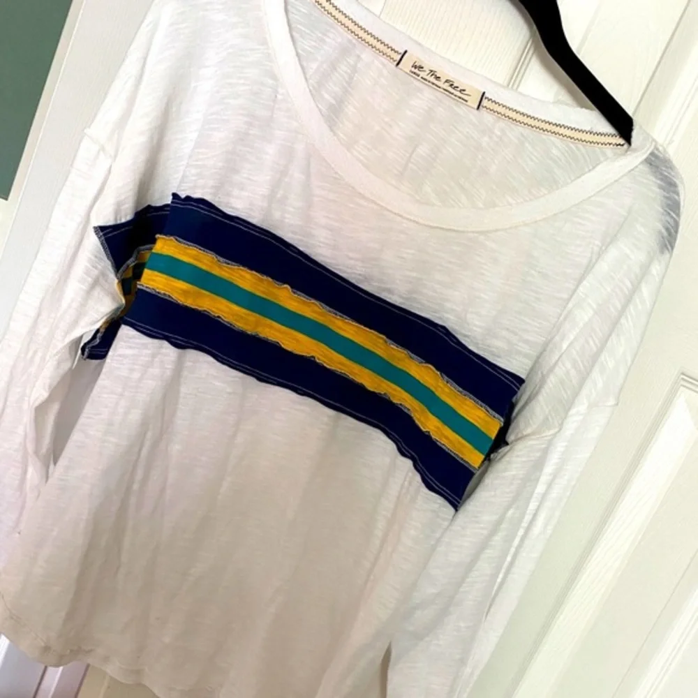 WE THE FREE by FREE PEOPLE shear(but not see-through striped top'💛💙